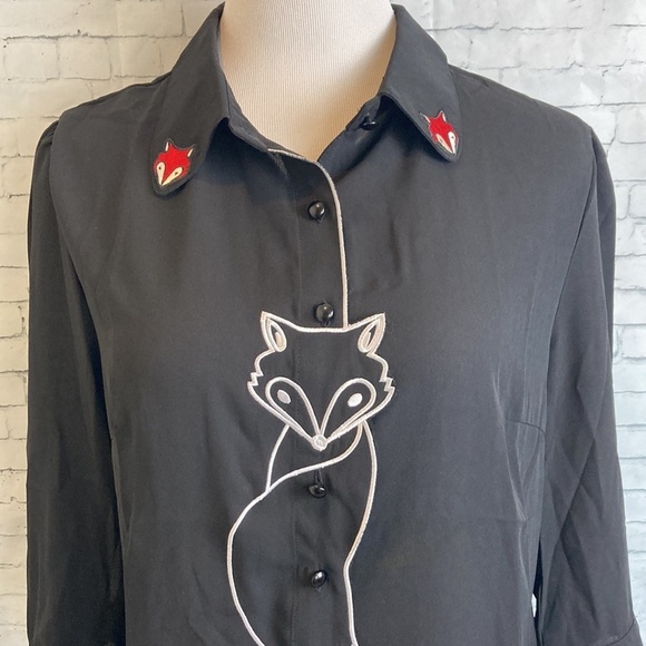 Modcloth/Royal Monk - Foxy As You Wanna Be Button-up Blouse XL Pin-up Goth Retro - Picture 4 of 16